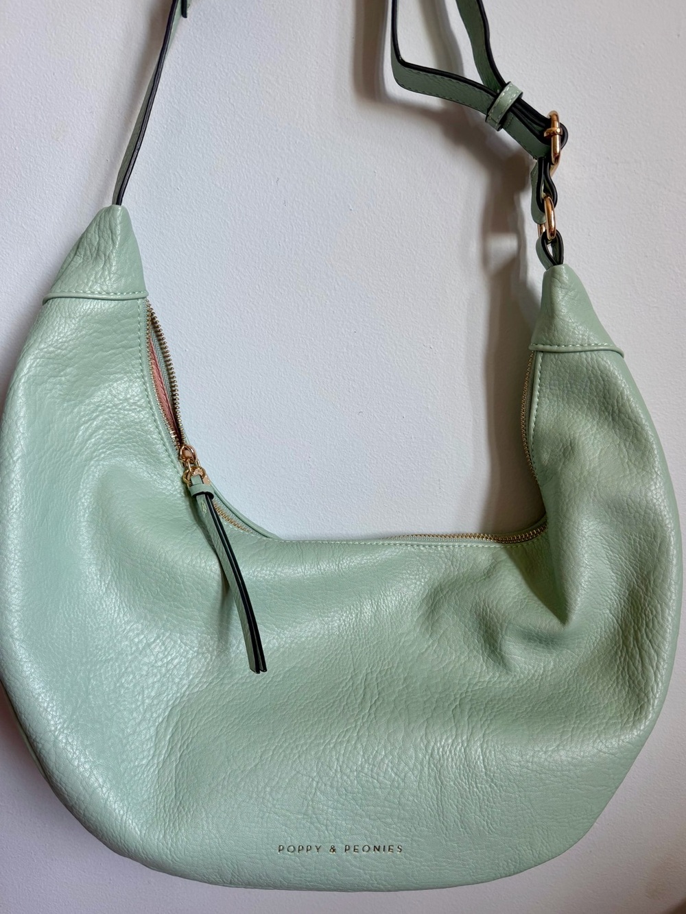 Poppy & Peonies Mint Green Leather Shoulder Hobo